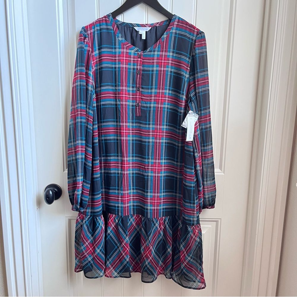 Draper James Plaid Mini Dress - Red Green Black drop waist Sz. Large